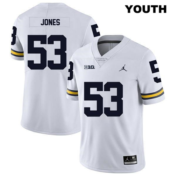 Youth NCAA Michigan Wolverines Trente Jones #53 White Jordan Brand Authentic Stitched Legend Football College Jersey TQ25V68IW